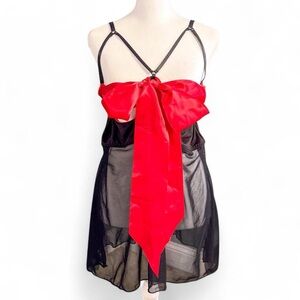 Plus Size Black Sheer Lingerie Top 3XL Red Bow Babydoll
